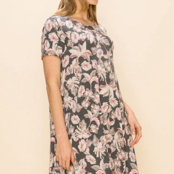 Women Floral Print Soft Mini Simple Dress - Picture 3 of 6